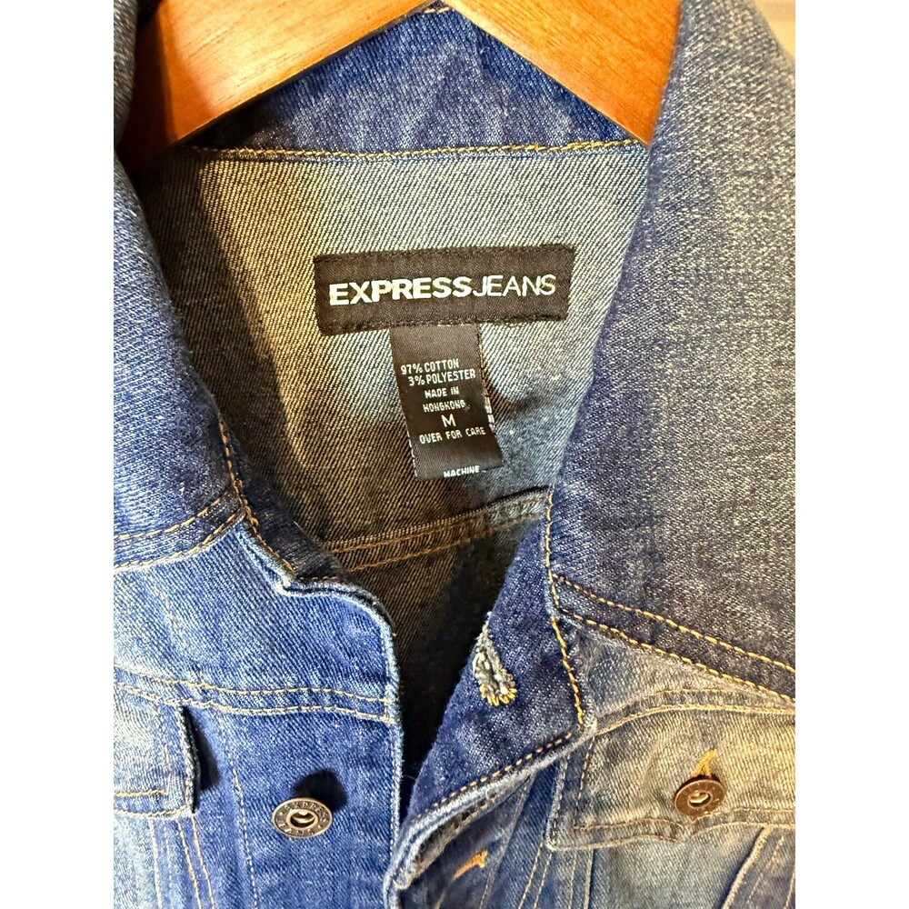 Express Jeans Women's Blue Denim Jacket M Button Front Collared Pockets